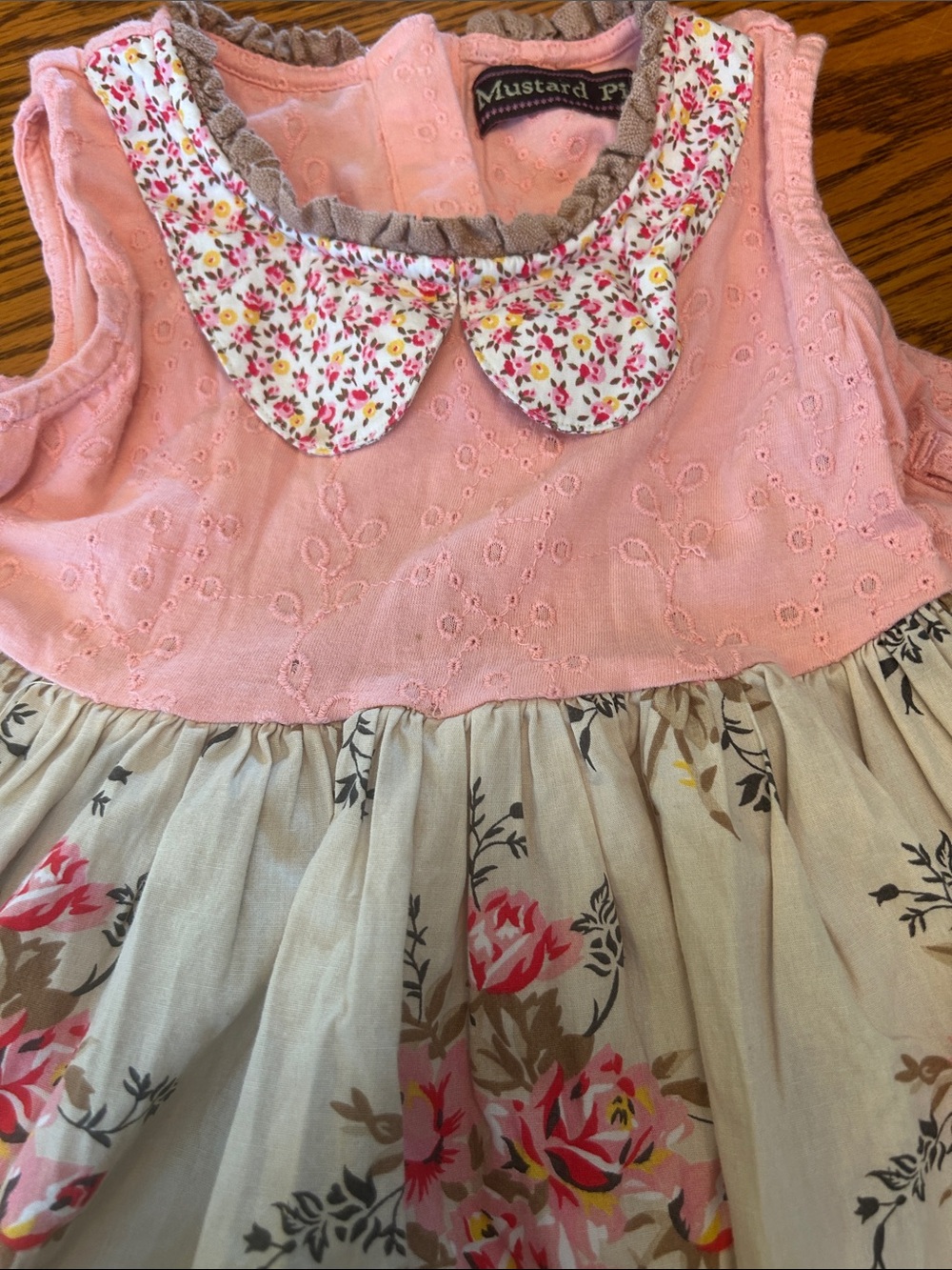 Mustard Pie Pink and Cream Floral Dress with Peter Pan Collar
